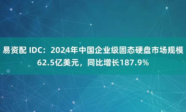 易资配 IDC：2024年中国企业级固态硬盘市场规模62.5亿美元，同比增长187.9%